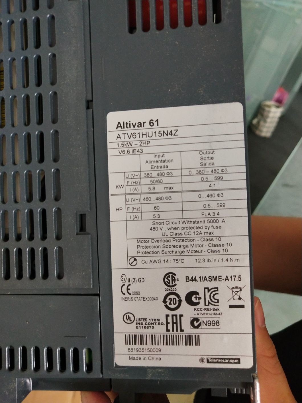 Schneider Frequency Converter VFD ATV61hu15n4z 1.5kw2HP